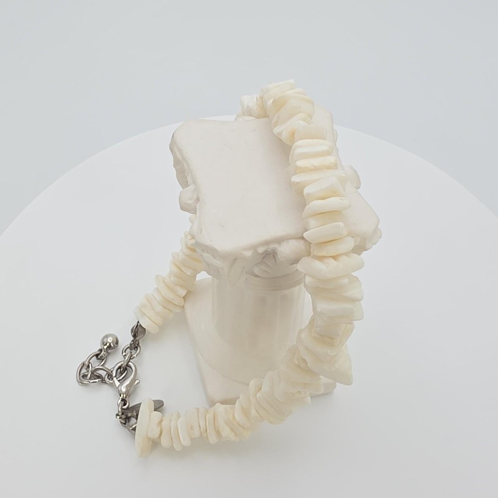 Vtg PANAMA JACK Puka Bracelet Mother Of Pearl Shell Chip White 8-9" FREE $hip!!